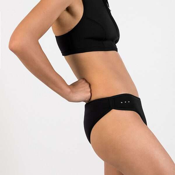 Sustainable full brief bikini bottoms - swimwear made with Yulex (studio - side on) - SLO ACTIVE